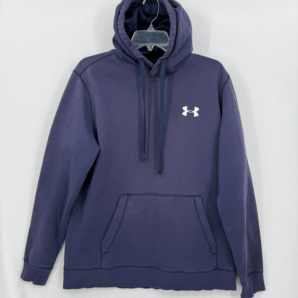 Under Armour Men's Navy Blue ColdGear Fleece Hoodie Logo Pullover Size L‎